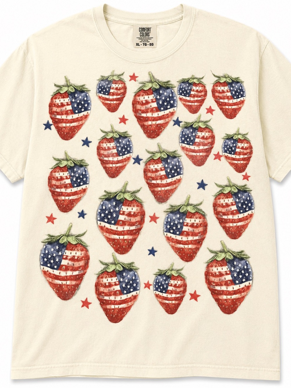 Comfort Colors Cream Tee with American Flag Strawberries